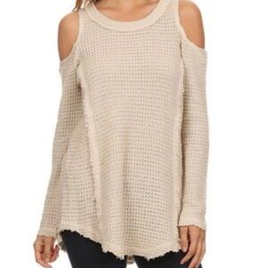 Free people sunset thermal Women's Cream Cold Shoulder Sweater size medium